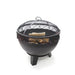 HEAT Boble round fire bowl with domed spark screen and logs, on a white background