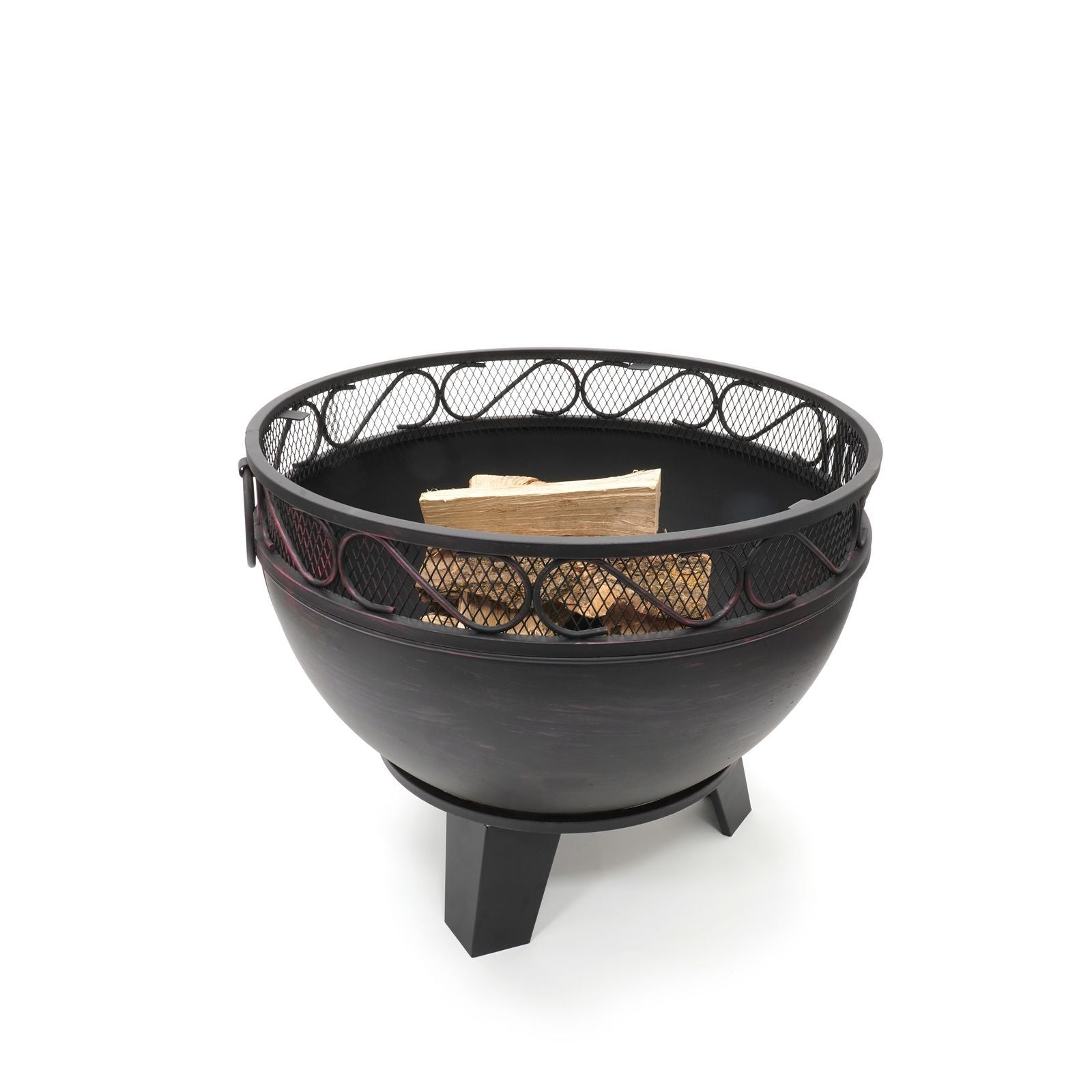 HEAT Boble fire bowl loaded with logs, open top view