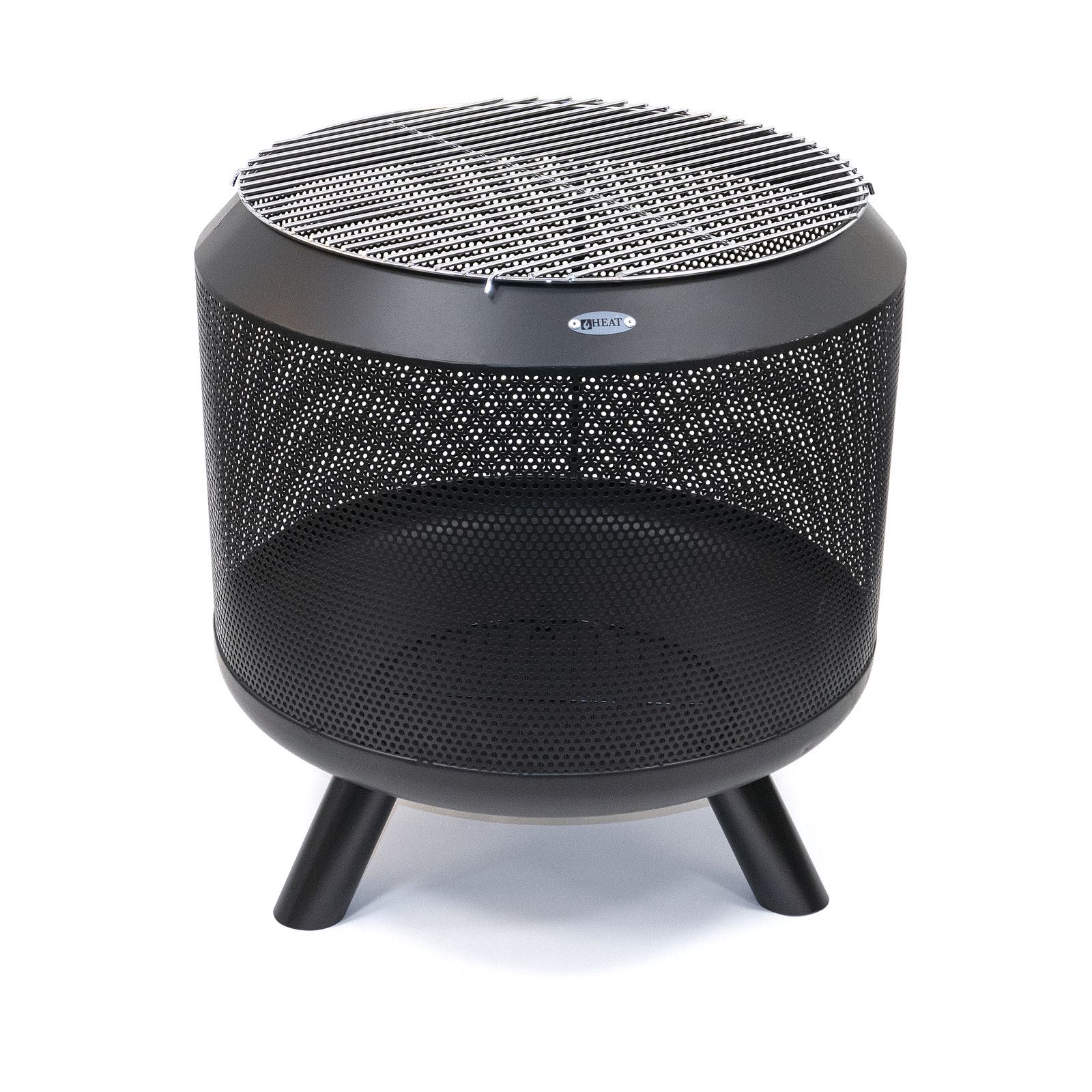 HEAT Fire Drum round steel fire basket with grill on three legs