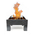 HEAT Kvadrat square fire bowl with a tall fire burning