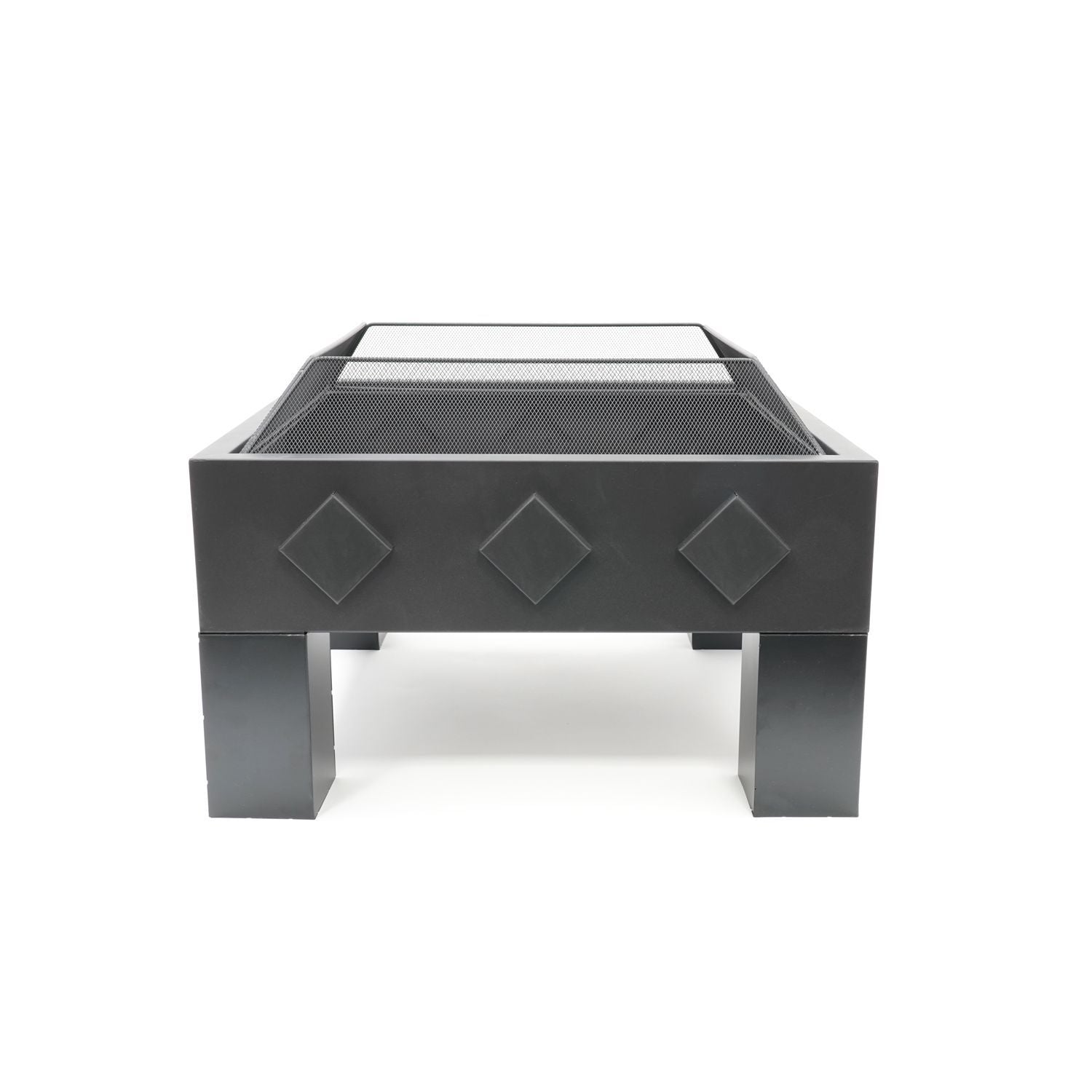 HEAT Kvadrat square fire bowl with mesh spark screen fitted