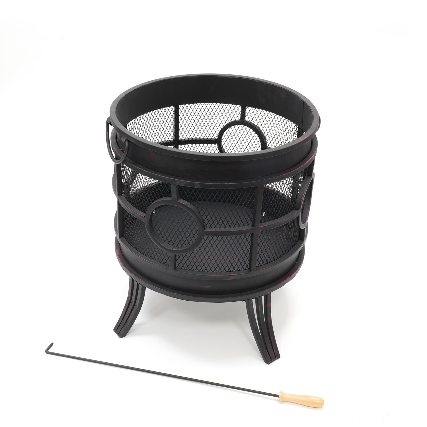 HEAT Tynset fire basket with handles and poker, on a white background