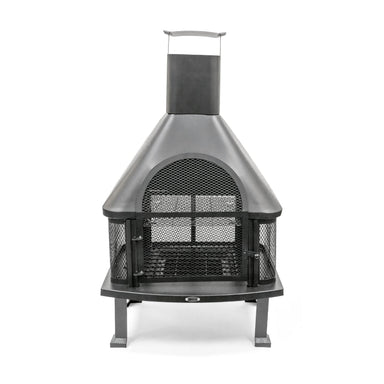 HEAT Saga steel garden chiminea with mesh spark guard, on a white background