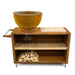 HEAT Trolle rust kitchen unit with grill and logs stored on the shelf