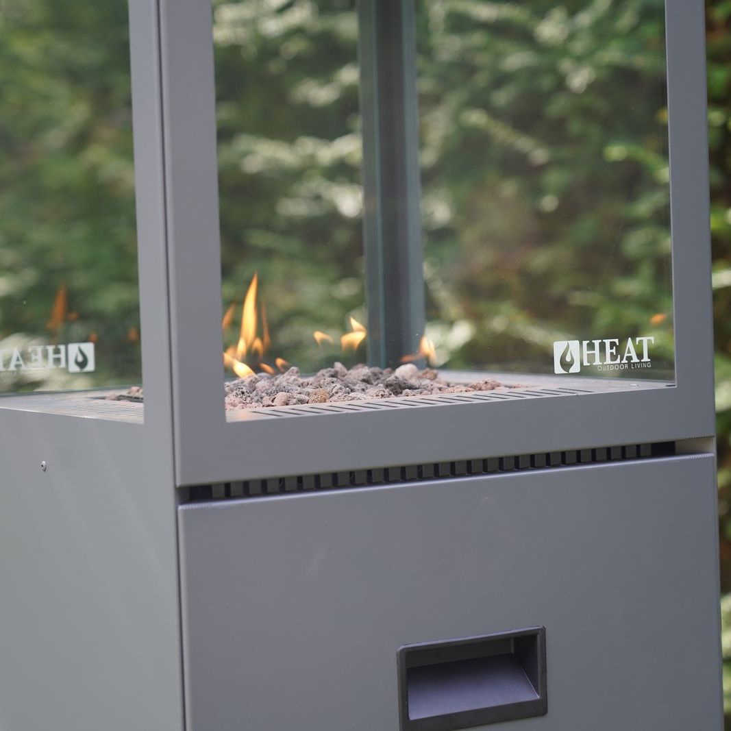 Close-up of the flame in the HEAT Utevarme glass tower