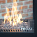Close-up of the flame and HEAT logo on the Utevarme glass