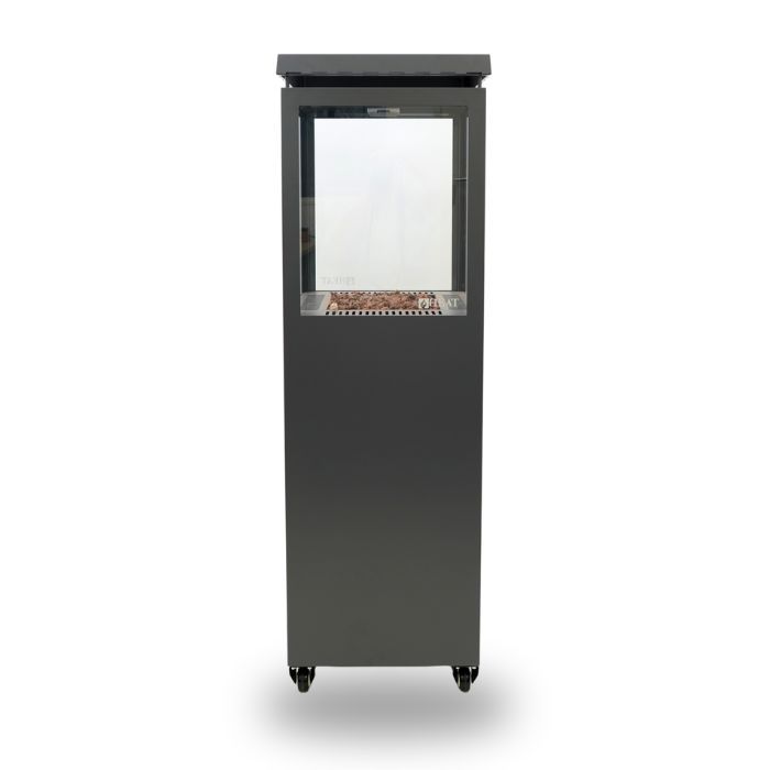 HEAT Utevarme black glass flame patio heater, on a white background