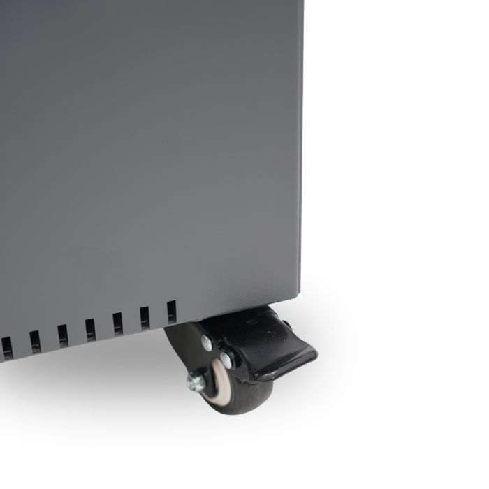 Close-up of the wheel on the HEAT Utevarme grey patio heater