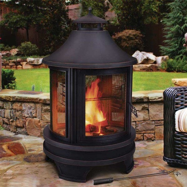 Log burner fire pit lit