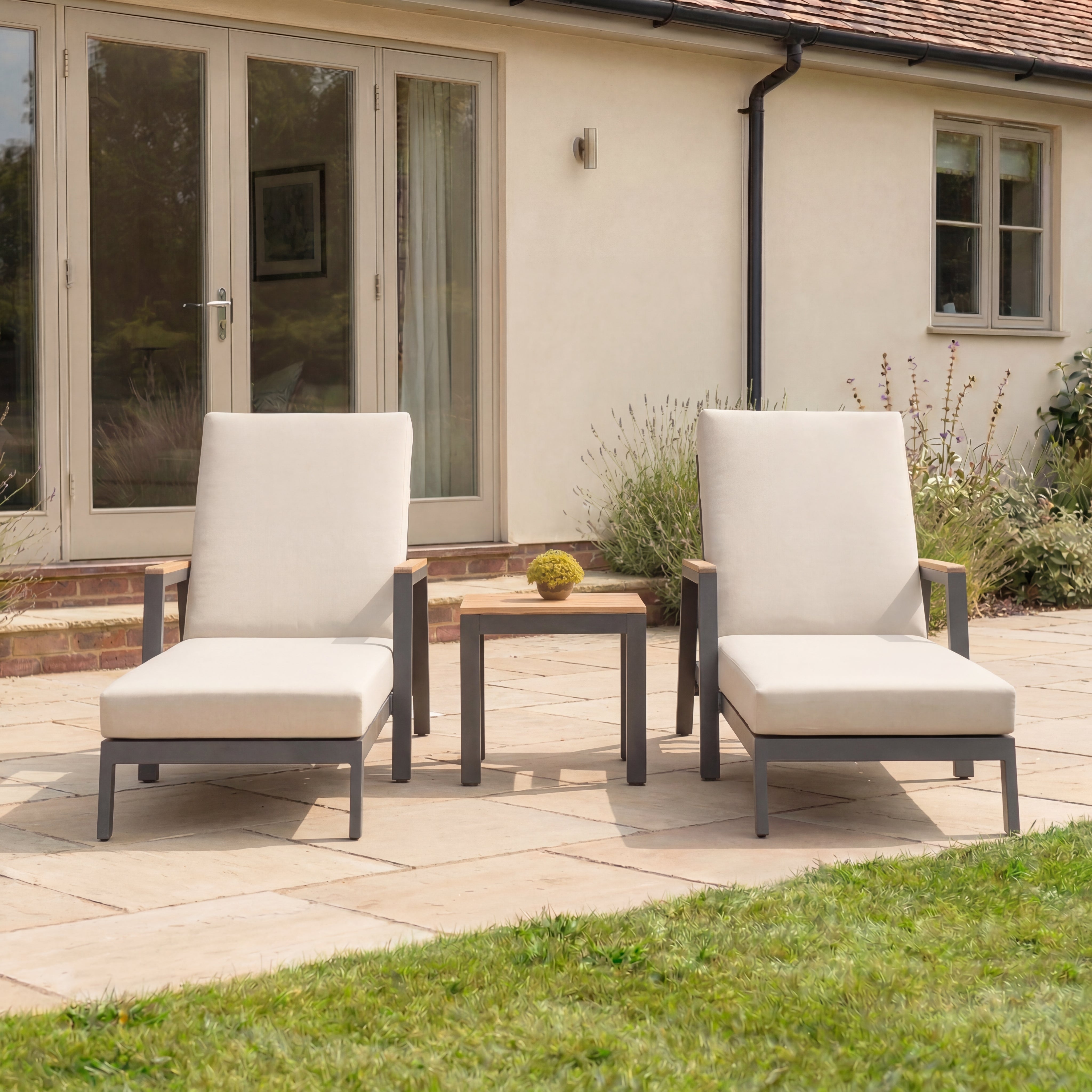 Nova Heidi outdoor furniture - Nova - Heidi Sun Lounger Set of 2 with Square Side Table