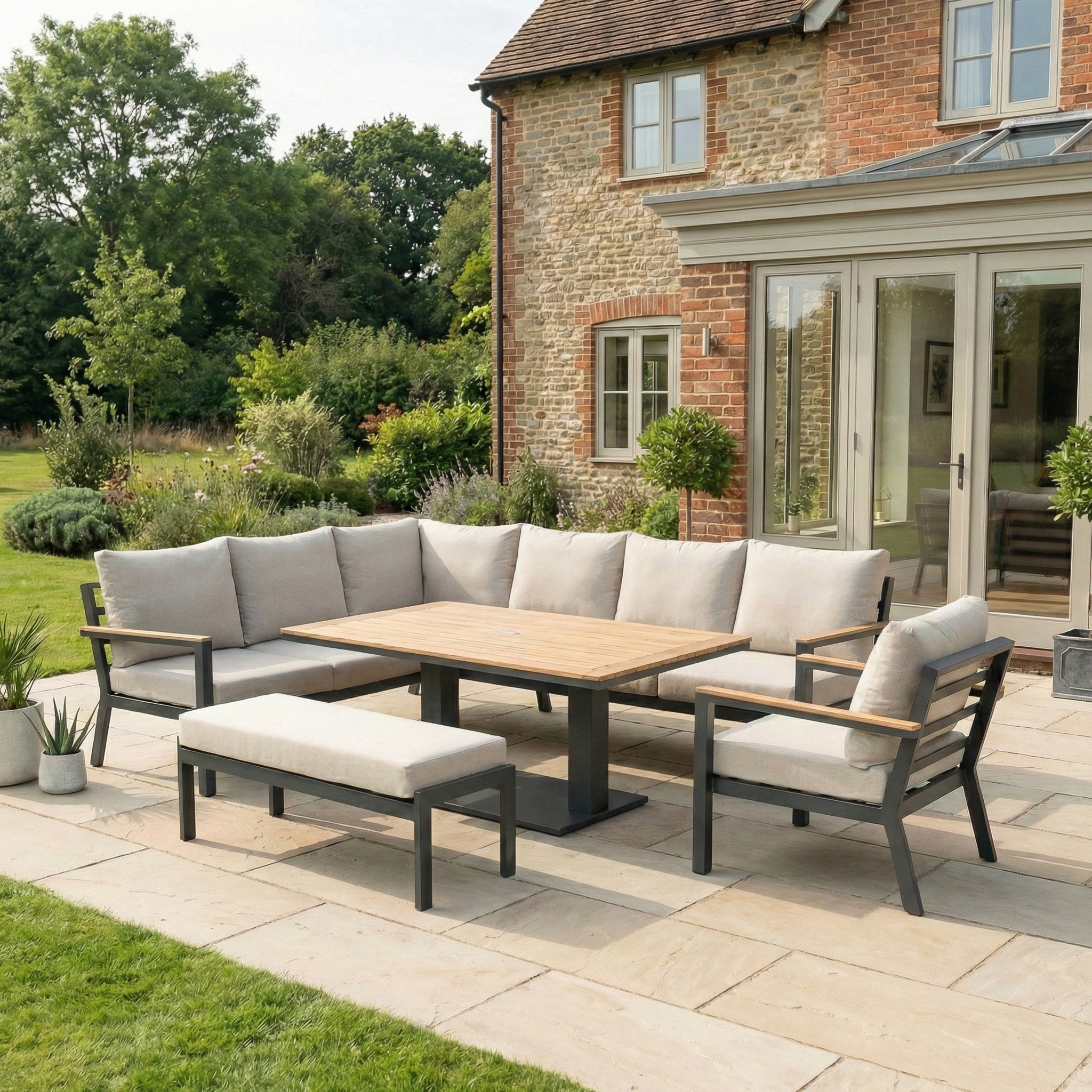 Nova Heidi outdoor furniture - Nova - Heidi Left Hand Corner Sofa Lounge Dining Set with Rectangular Rising Table