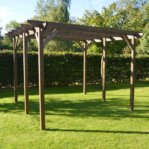 pergola 6 post rustic brown diagonal view