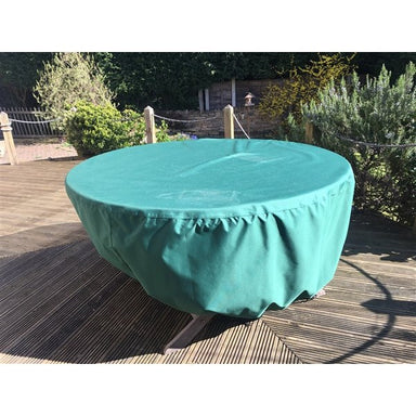 Round table and chairs cover green on decking