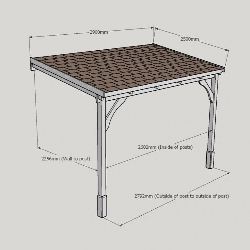 Felt Shingle Roof Carport - 2.5m Depth