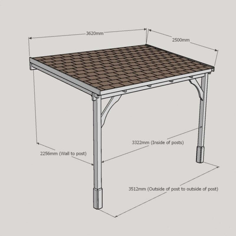 Felt Shingle Roof Carport - 2.5m Depth