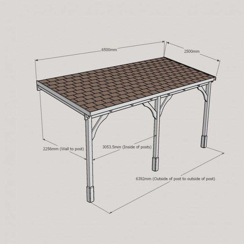 Felt Shingle Roof Carport - 2.5m Depth