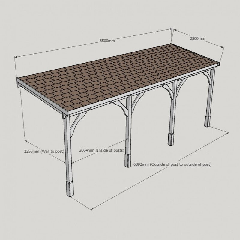 Felt Shingle Roof Carport - 2.5m Depth