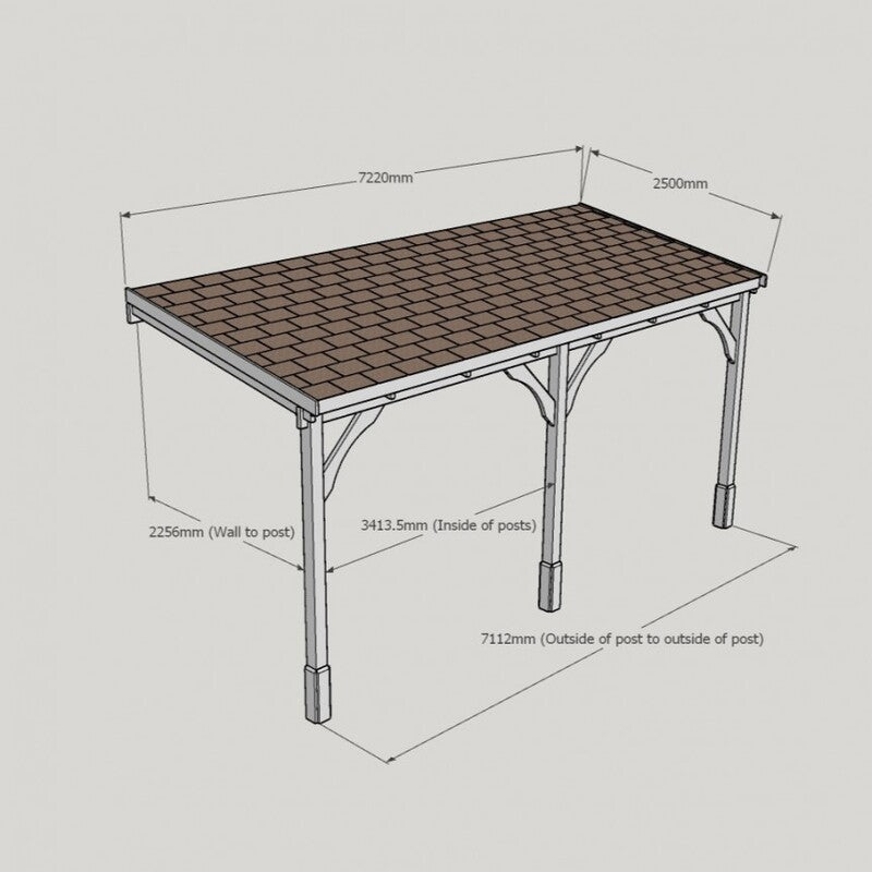 Felt Shingle Roof Carport - 2.5m Depth
