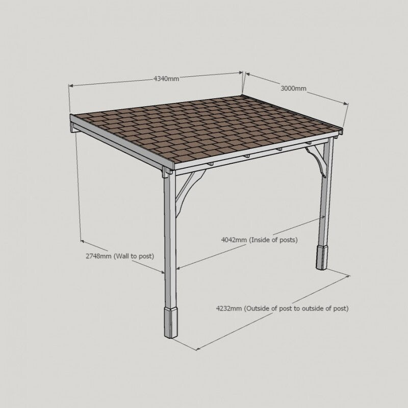 Felt Shingle Roof Carport - 3m Depth