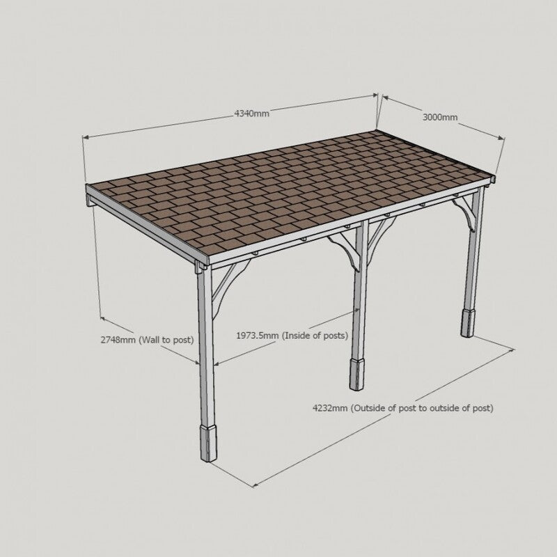 Felt Shingle Roof Carport - 3m Depth