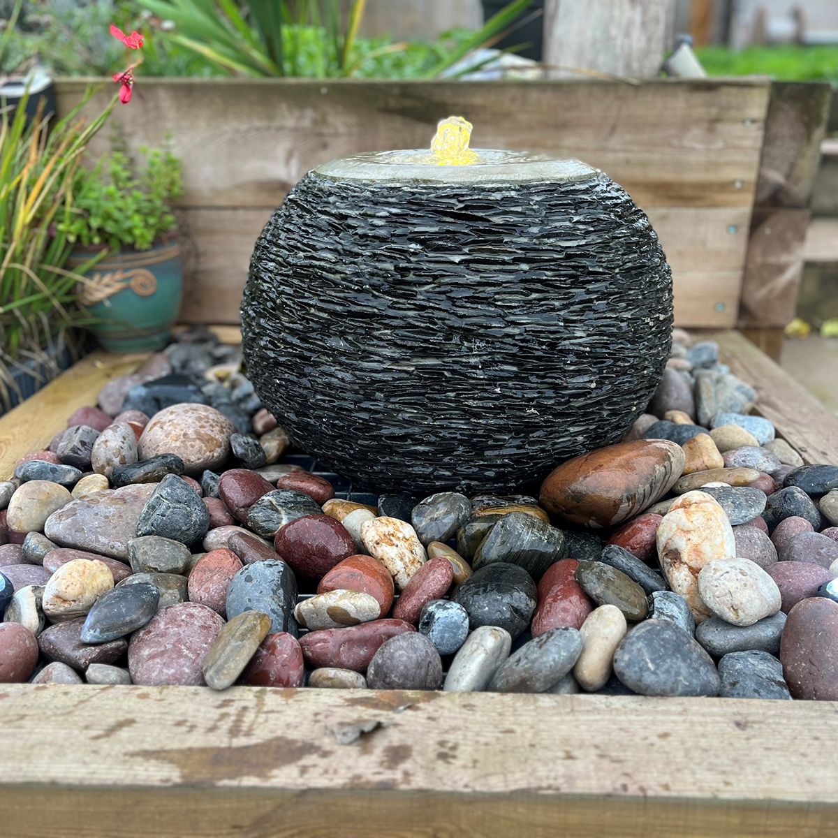 Slate Sphere Water Feature Kit with Pump, LED Lights and Reservoir