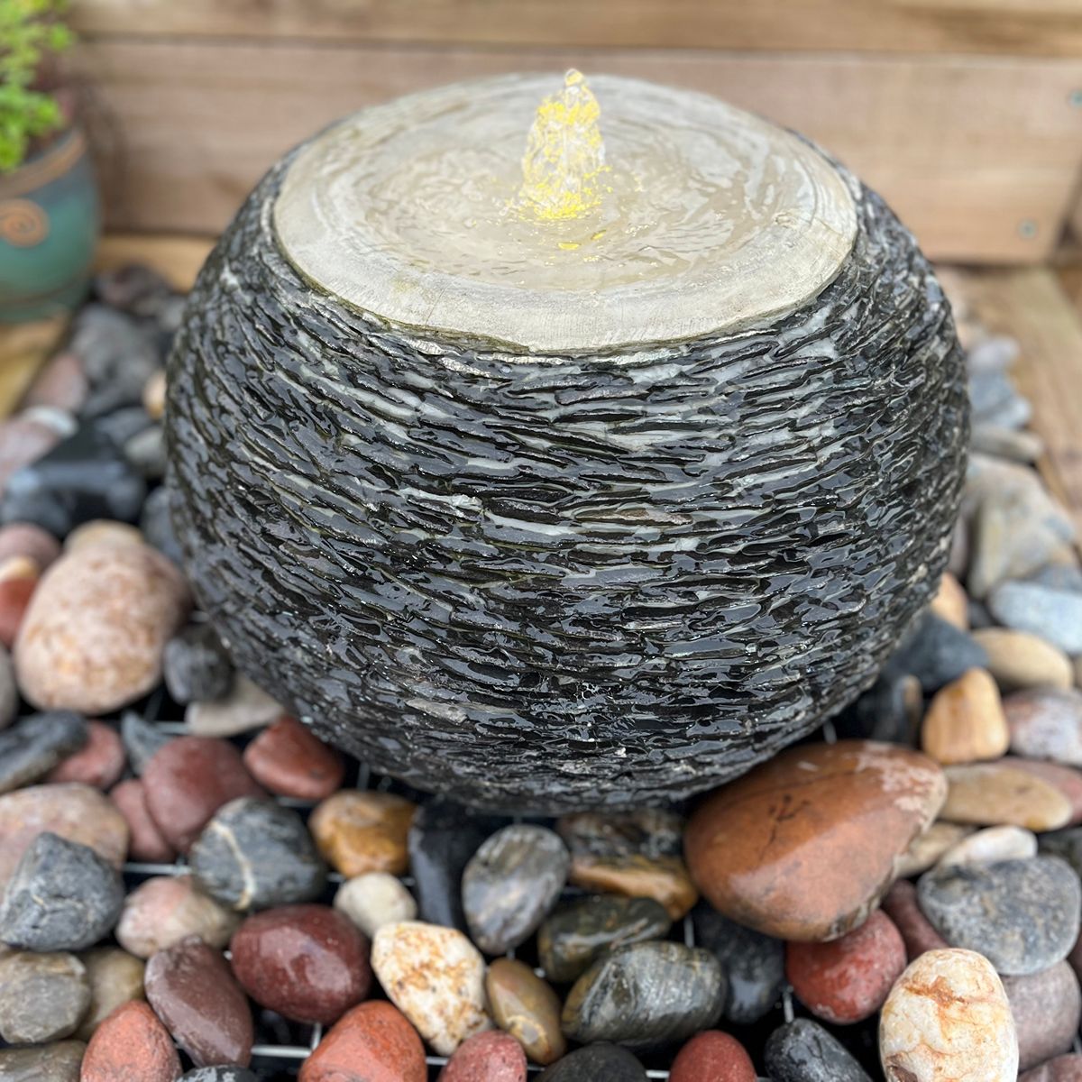 Slate Sphere Water Feature Kit with Pump, LED Lights and Reservoir