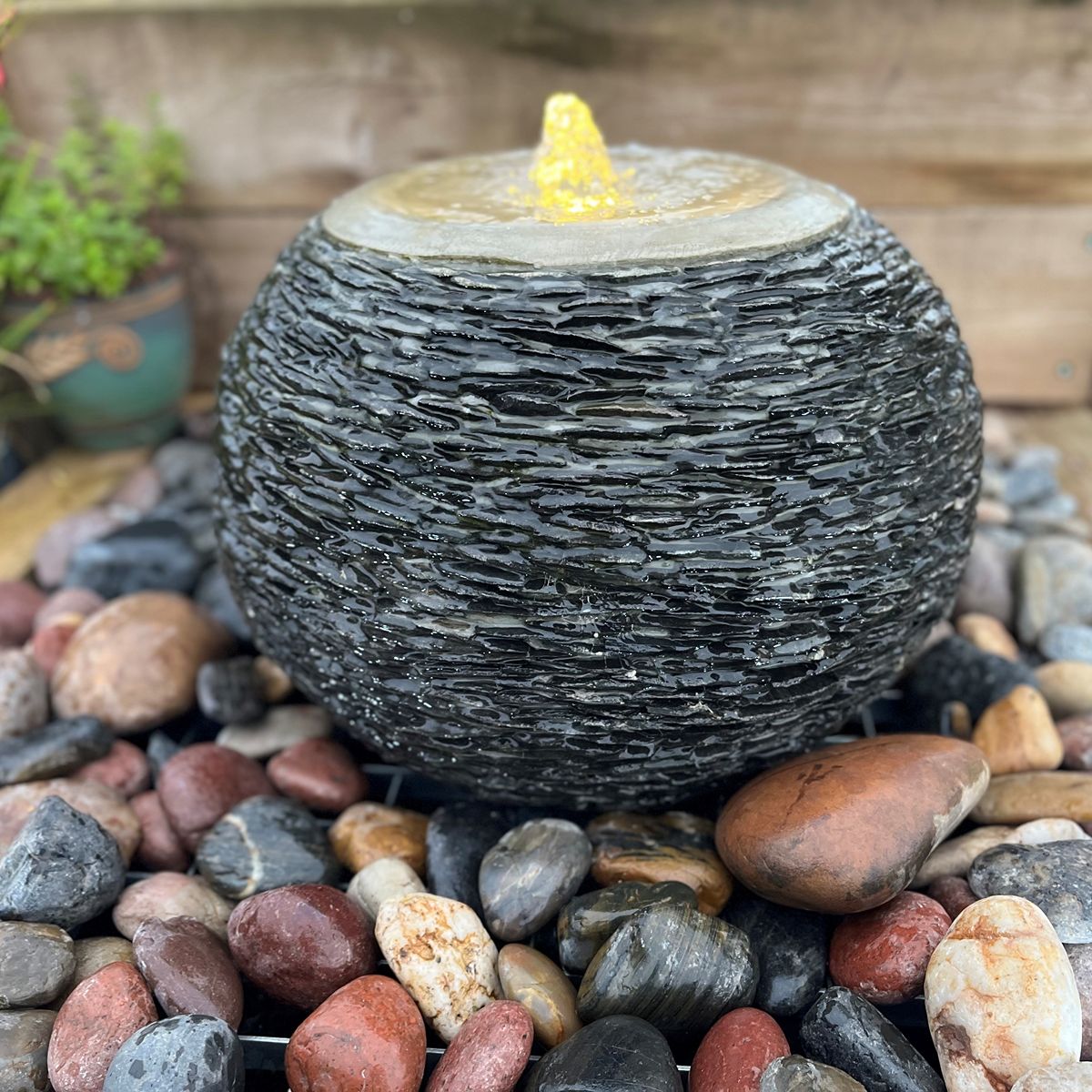 Slate Sphere Water Feature Kit with Pump, LED Lights and Reservoir