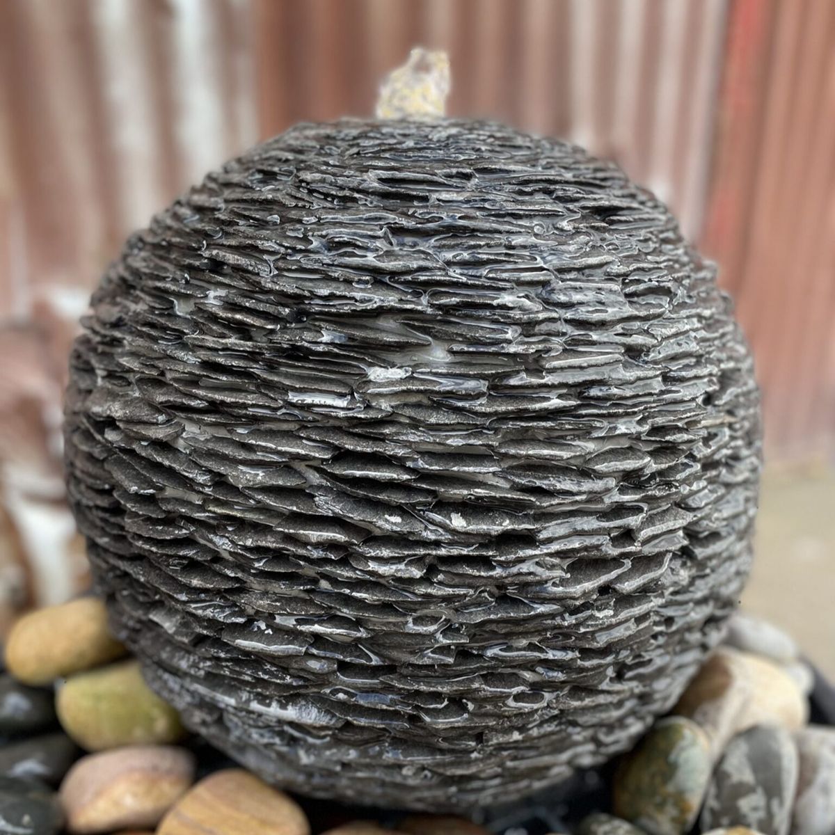 Slate Sphere Water Feature Kit with Pump, LED Lights and Reservoir
