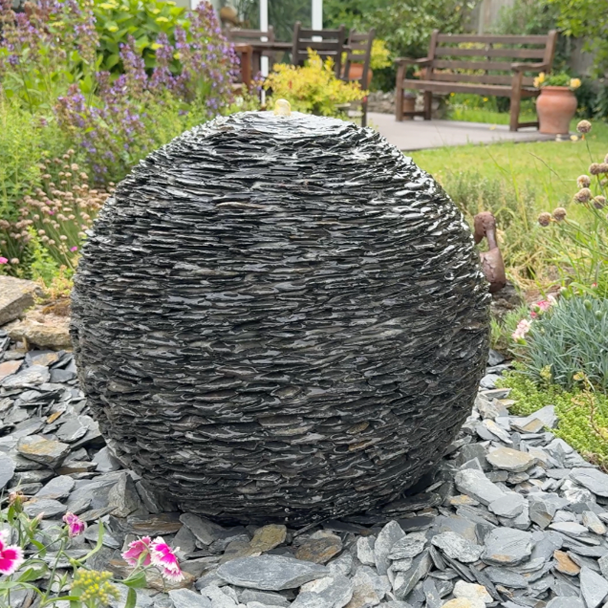 Slate Sphere Water Feature Kit with Pump, LED Lights and Reservoir