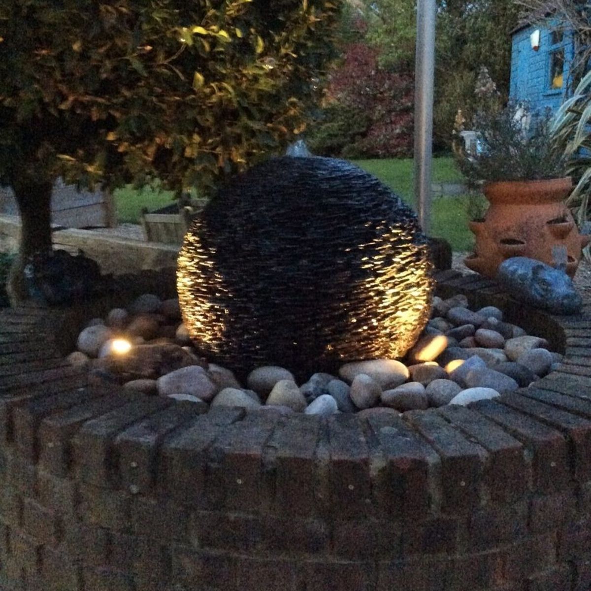 Slate Sphere Water Feature Kit with Pump, LED Lights and Reservoir