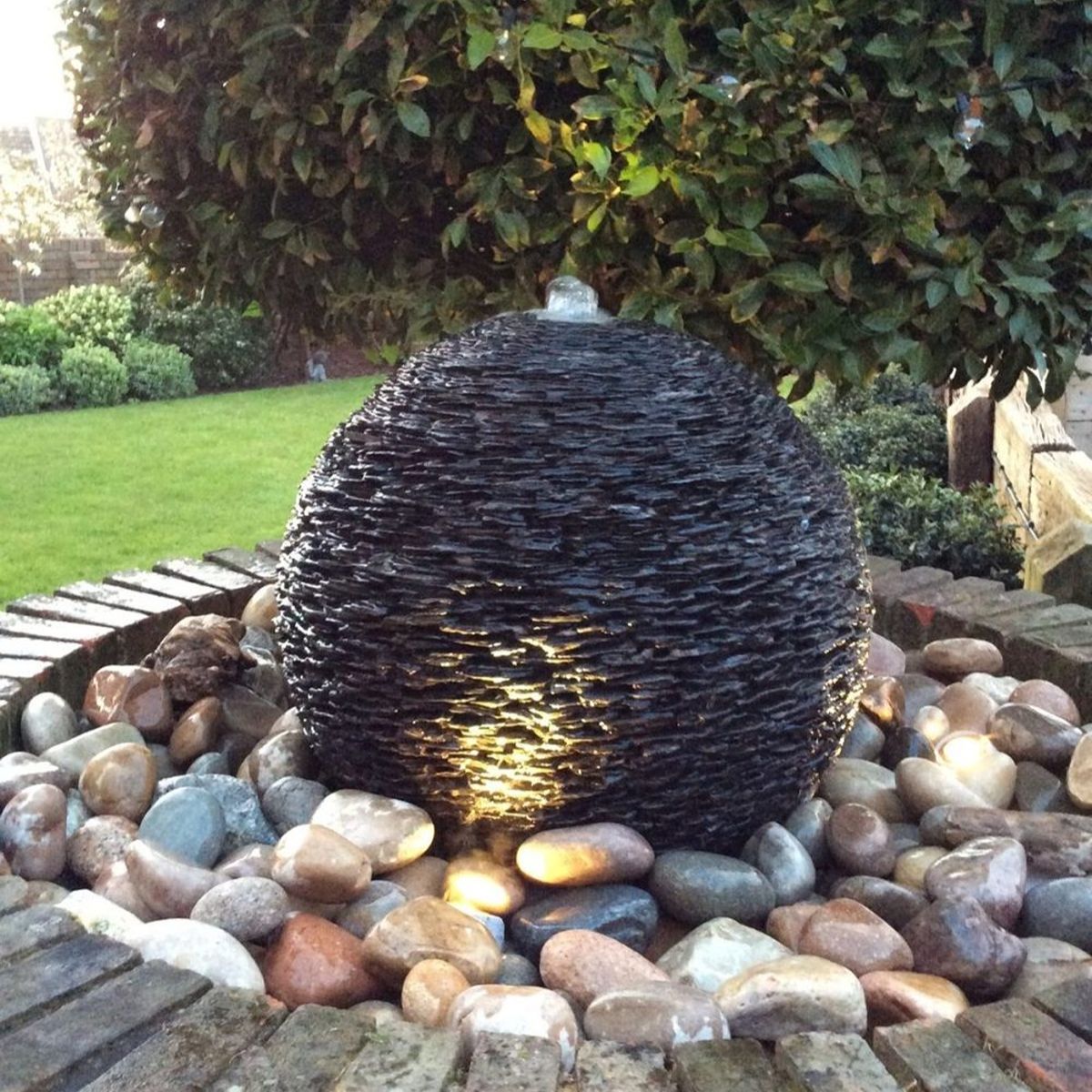 Slate Sphere Water Feature Kit with Pump, LED Lights and Reservoir