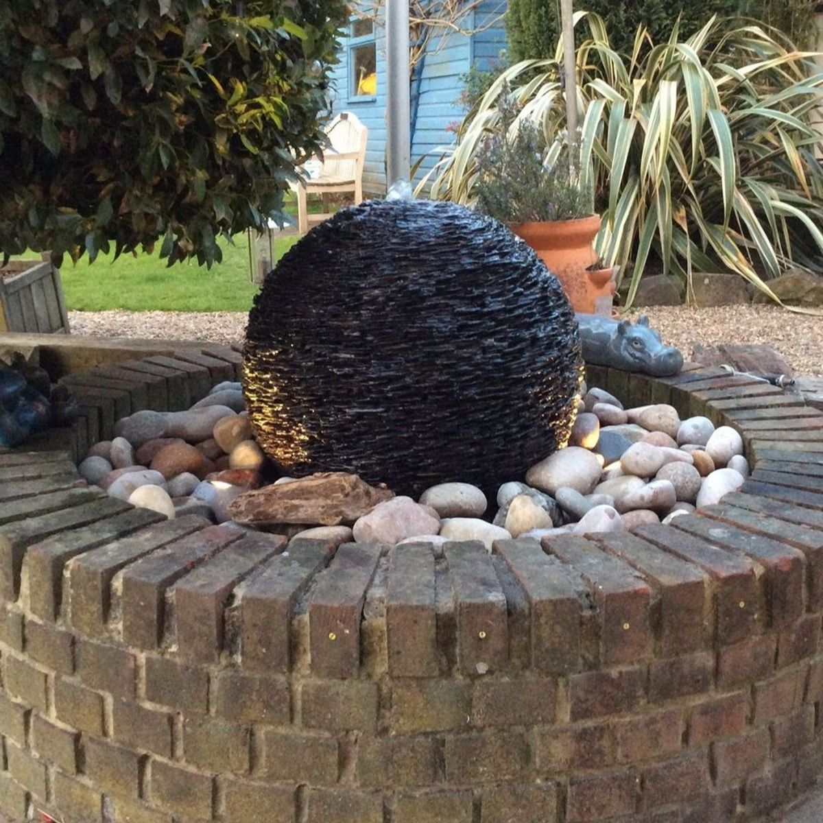 Slate Sphere Water Feature Kit with Pump, LED Lights and Reservoir