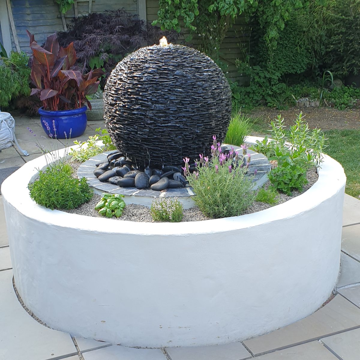 Slate Sphere Water Feature Kit with Pump, LED Lights and Reservoir