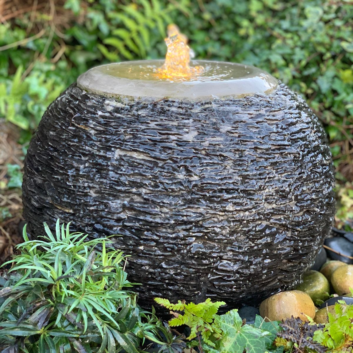 Slate Sphere Water Feature Kit with Pump, LED Lights and Reservoir