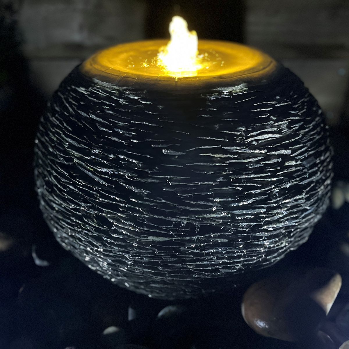 Slate Sphere Water Feature Kit with Pump, LED Lights and Reservoir
