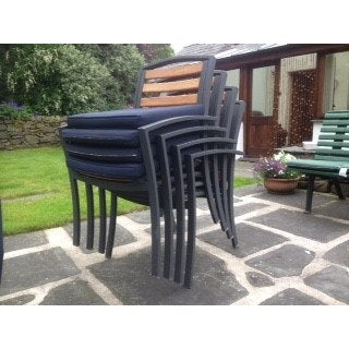 Stacked garden chairs uncovered