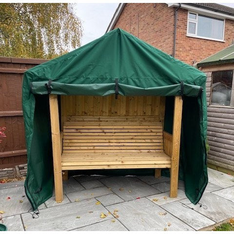 Tenby arbour cover green front rolled up