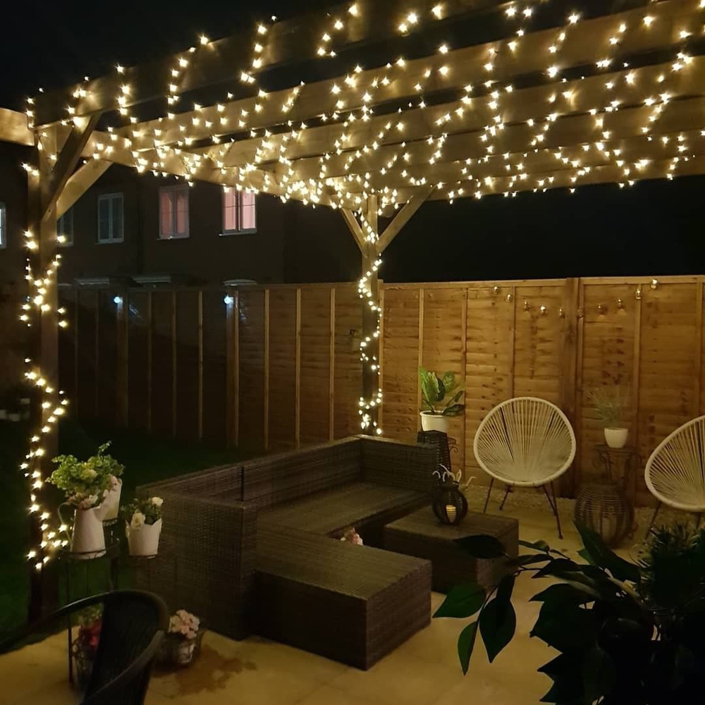 Wall Mounted Pergola with Lighting at Night