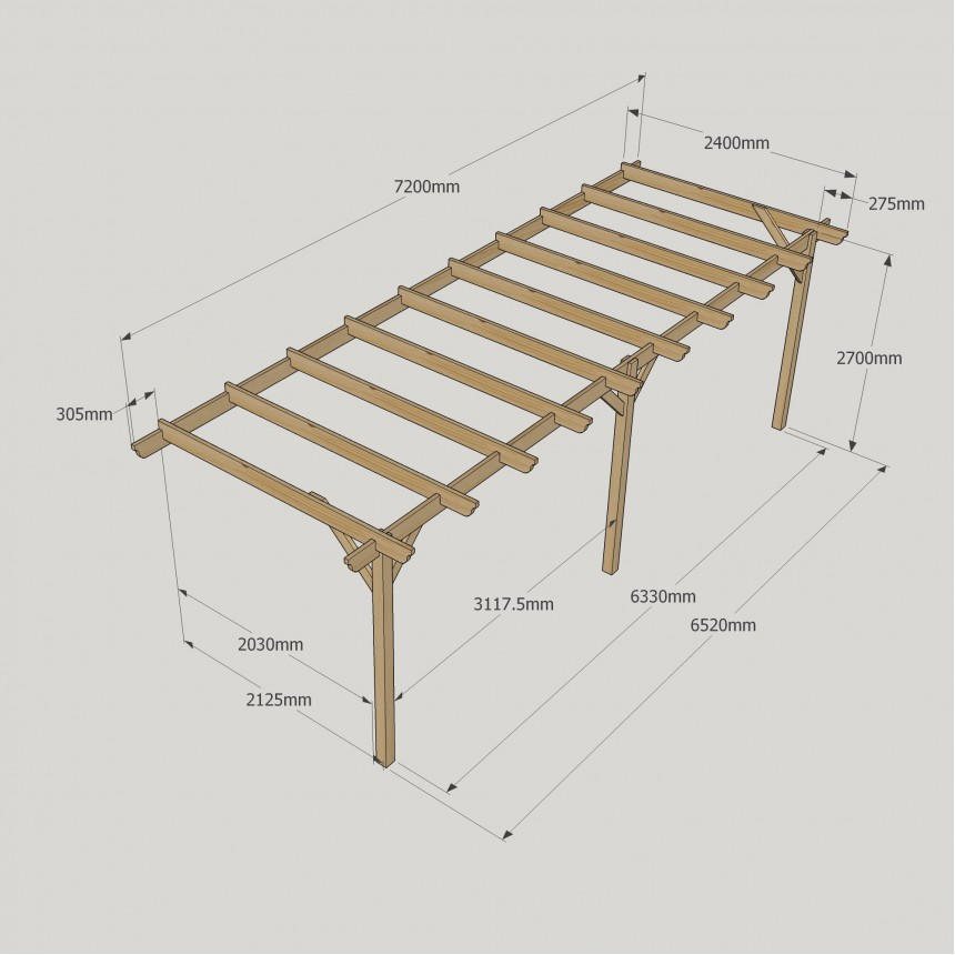Wall Mounted Garden Pergola - 2.4m Depth