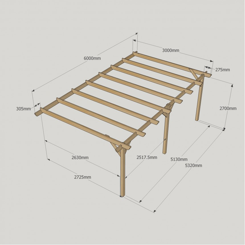 Wall Mounted Garden Pergola - 3m Depth